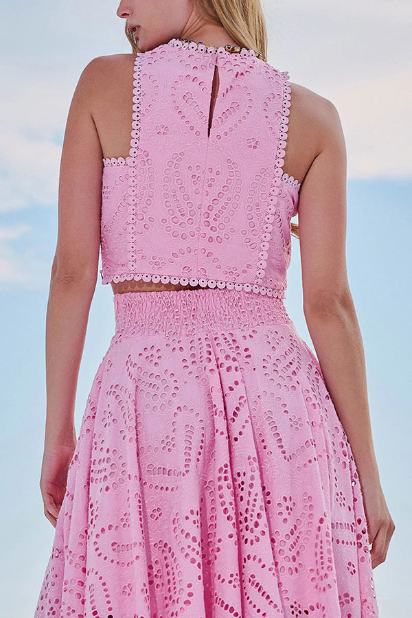 INESA | TWO-PIECE SET WITH EMBROIDERY AND HIGH-WAIST MAXI SKIRT