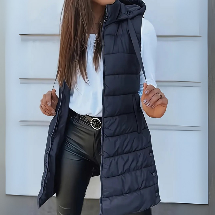 RIANNE | CASUAL SLEEVELESS HOOD LONG PUFFER VEST