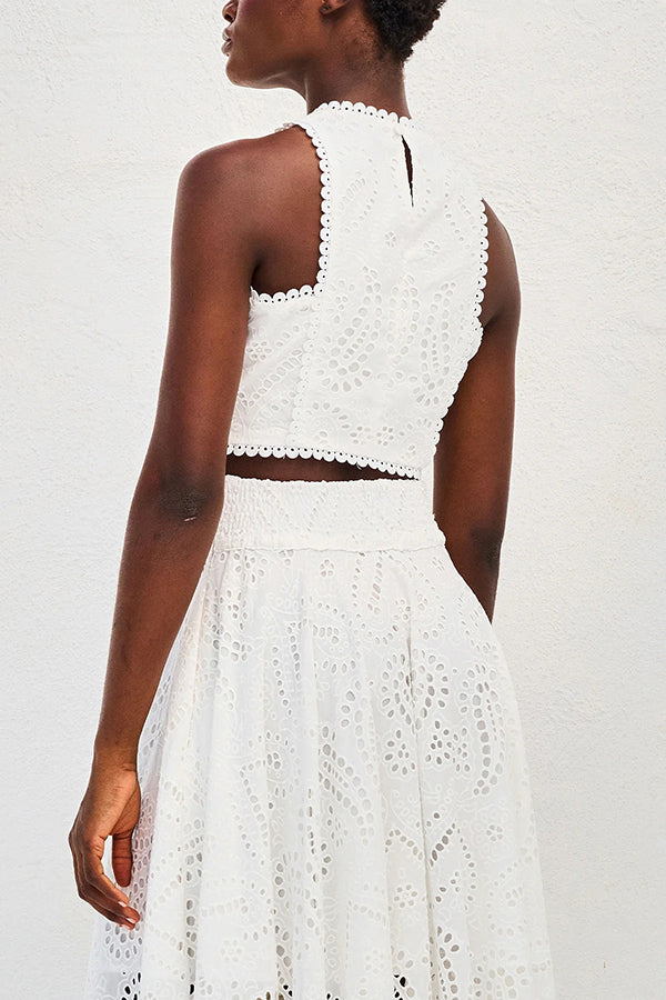 INESA | TWO-PIECE SET WITH EMBROIDERY AND HIGH-WAIST MAXI SKIRT