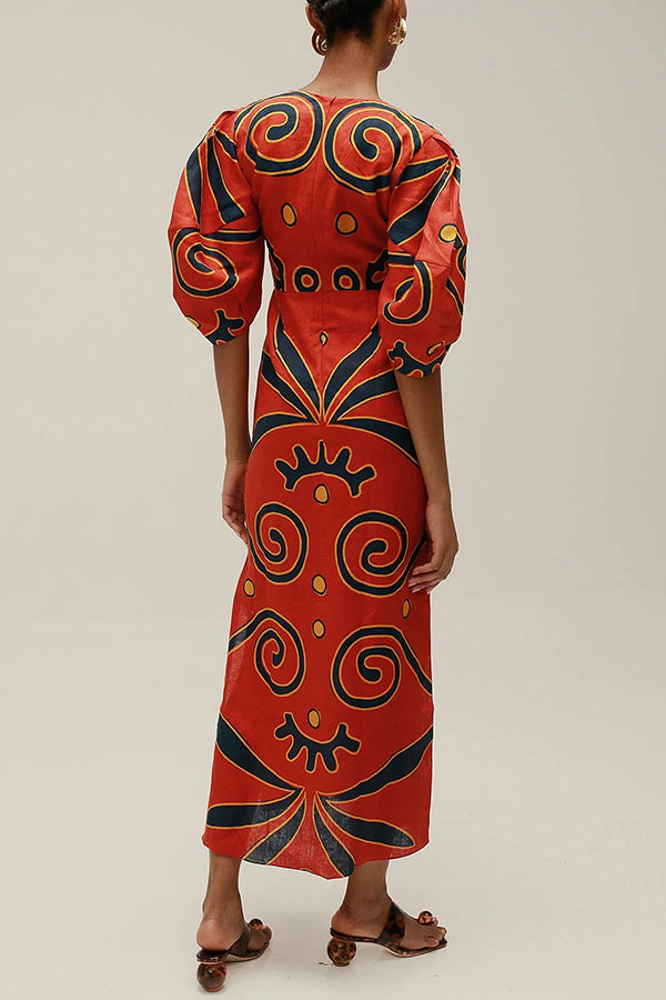 LIV | MAXI DRESS WITH FRONT KNOT AND COLOUR BLOCK PRINT