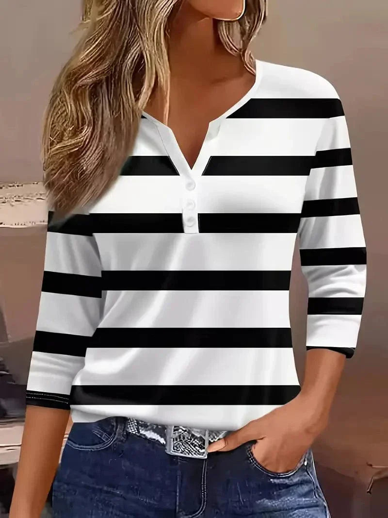 MAE | STRIPED V-NECK TOP