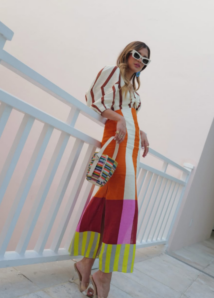LIV | MAXI DRESS WITH FRONT KNOT AND COLOUR BLOCK PRINT