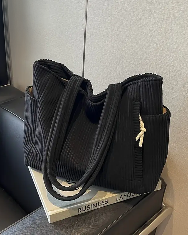 NIARA | RIBBED TOTE BAG WITH DRAWSTRING DETAIL