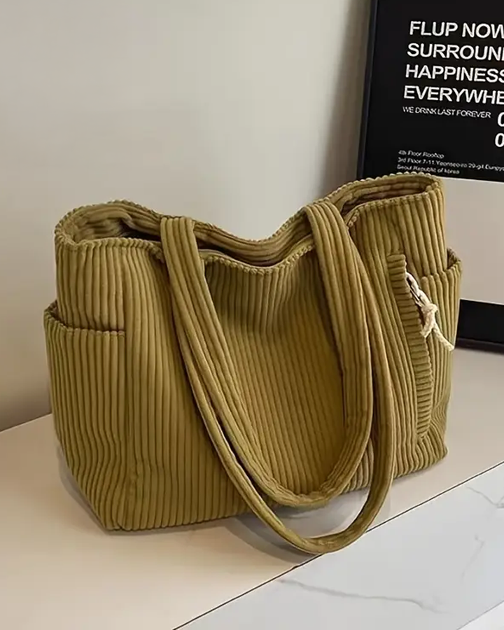 NIARA | RIBBED TOTE BAG WITH DRAWSTRING DETAIL
