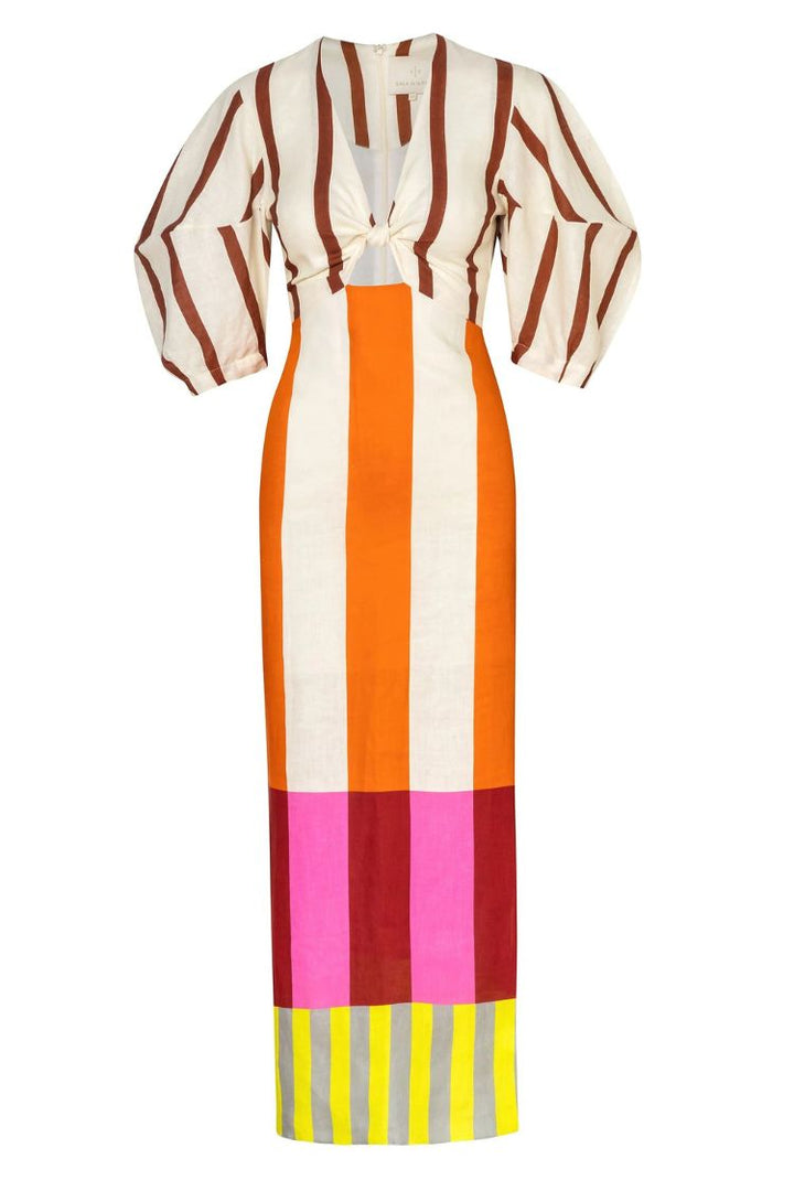 LIV | MAXI DRESS WITH FRONT KNOT AND COLOUR BLOCK PRINT