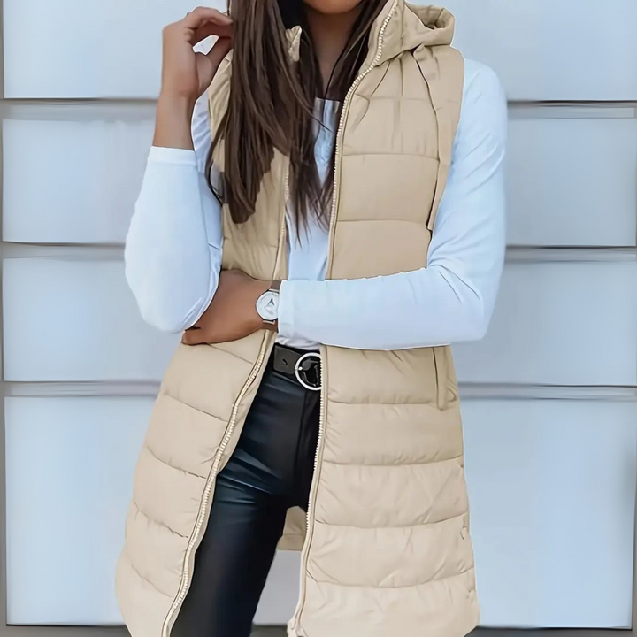 RIANNE | CASUAL SLEEVELESS HOOD LONG PUFFER VEST