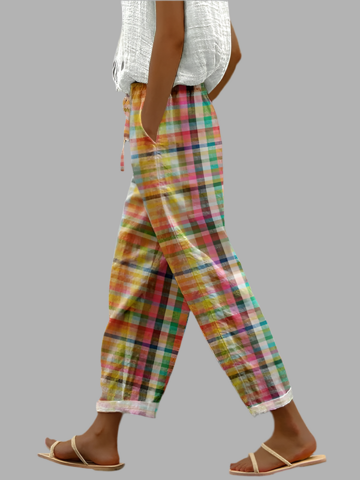 VIOLAINE | CHECKED TIE-WAIST TROUSERS
