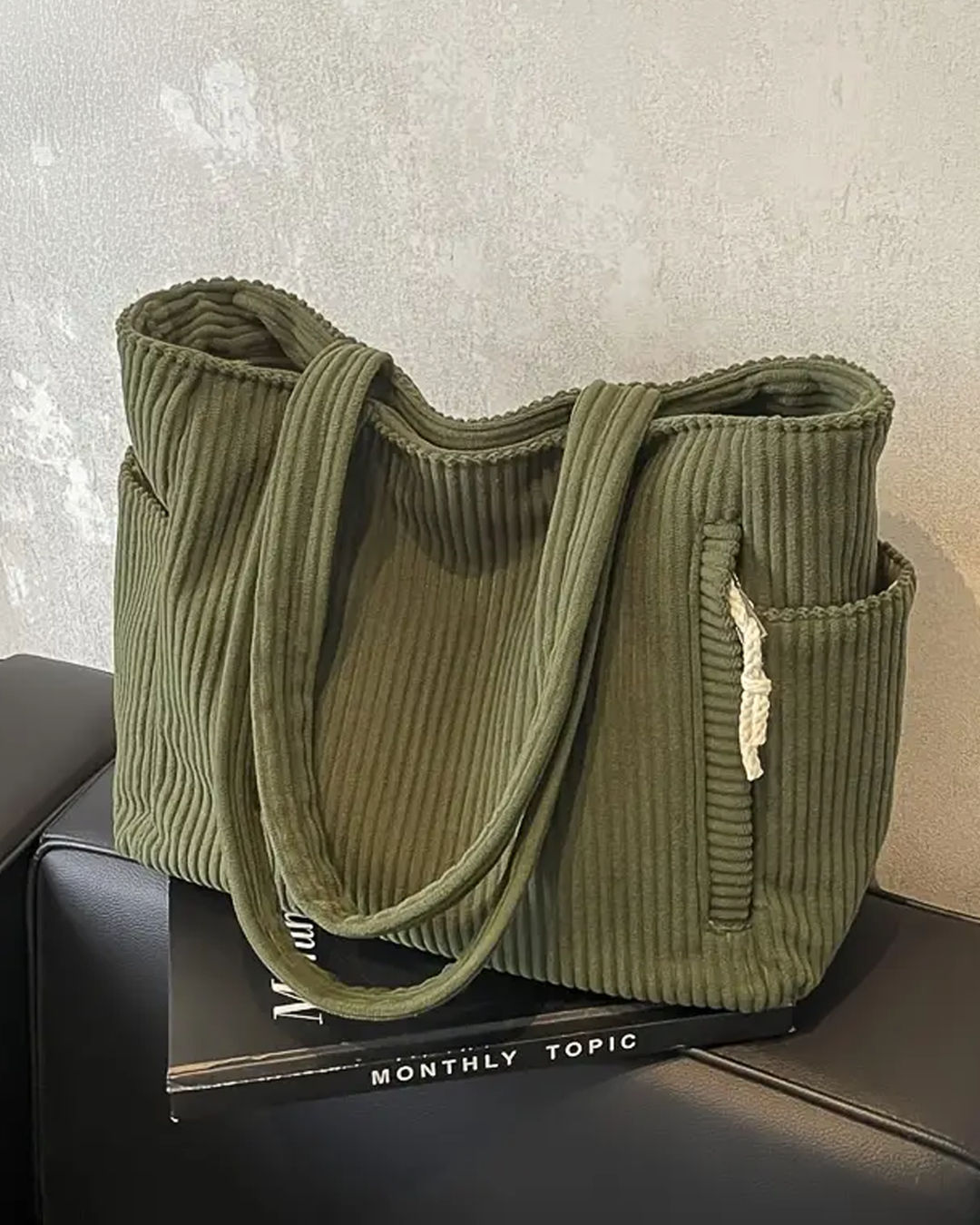 NIARA | RIBBED TOTE BAG WITH DRAWSTRING DETAIL