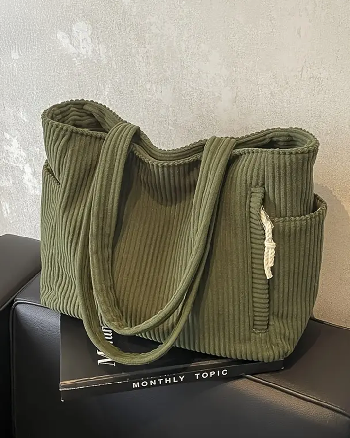 NIARA | RIBBED TOTE BAG WITH DRAWSTRING DETAIL