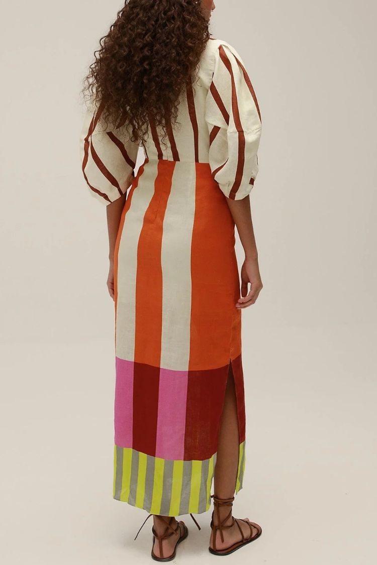 LIV | MAXI DRESS WITH FRONT KNOT AND COLOUR BLOCK PRINT