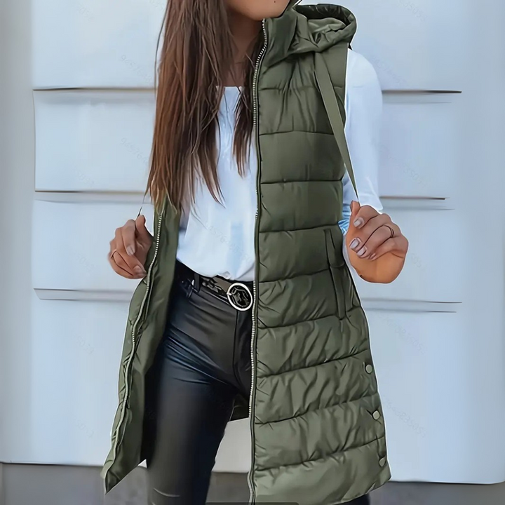 RIANNE | CASUAL SLEEVELESS HOOD LONG PUFFER VEST