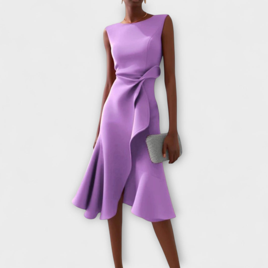 RHIANN | DRAPED ASYMMETRIC MIDI DRESS