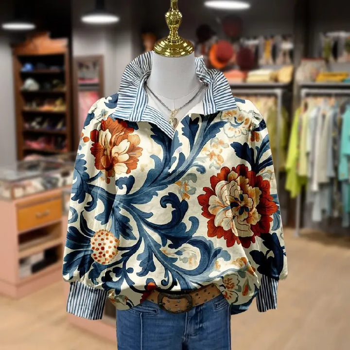 GIORDANA | VINTAGE FLORAL BLOUSE WITH STRIPED COLLAR