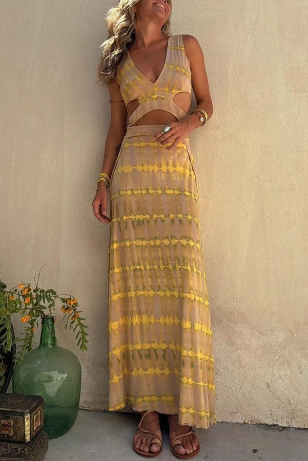 SERENA | LONG DRESS WITH SLIT AND CUT-OUT DETAILS