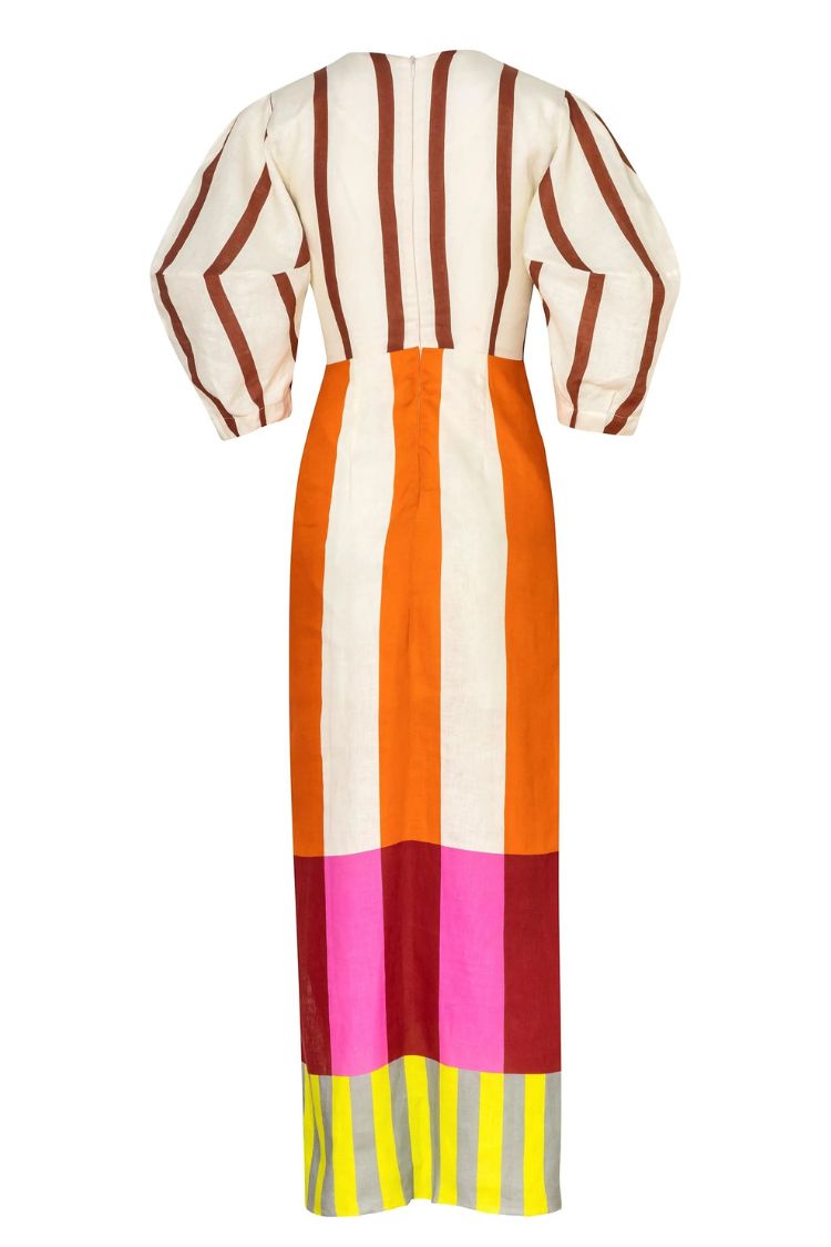 LIV | MAXI DRESS WITH FRONT KNOT AND COLOUR BLOCK PRINT
