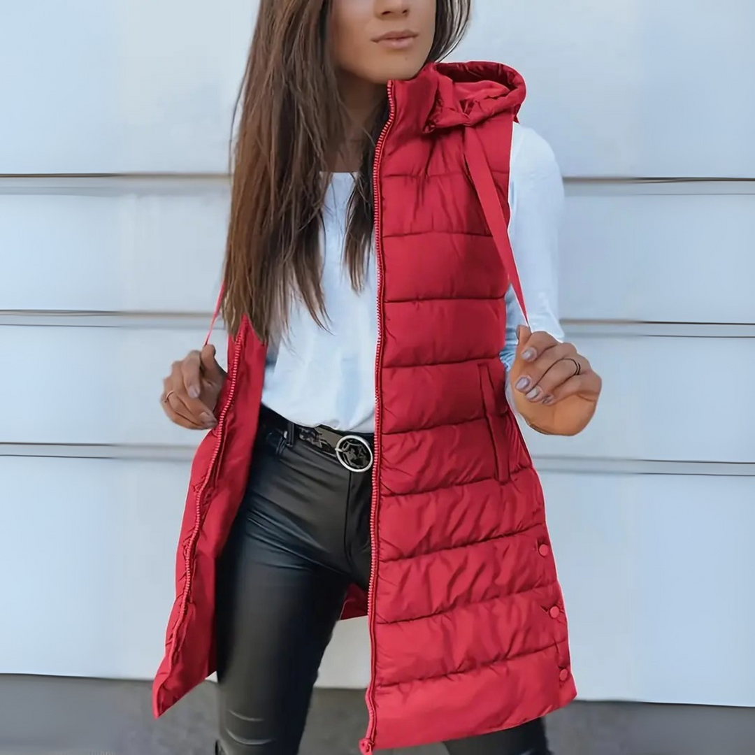 RIANNE | CASUAL SLEEVELESS HOOD LONG PUFFER VEST