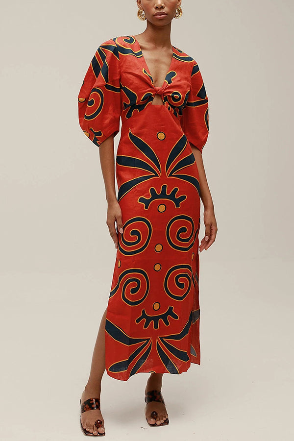 LIV | MAXI DRESS WITH FRONT KNOT AND COLOUR BLOCK PRINT