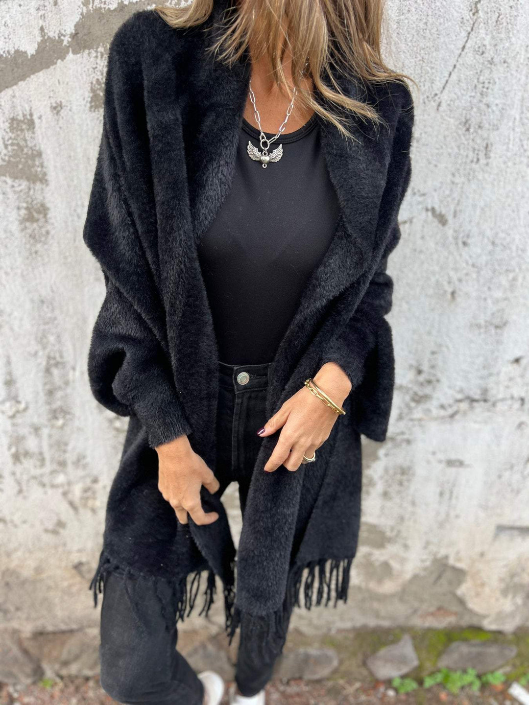 HELENE | WOMEN'S LONG-SLEEVED COAT WITH TASSELS