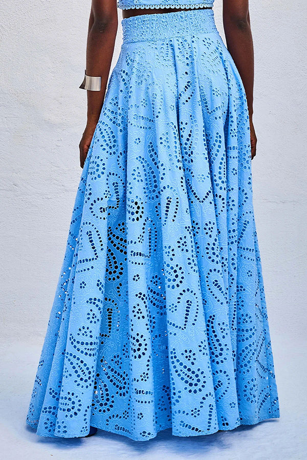 INESA | TWO-PIECE SET WITH EMBROIDERY AND HIGH-WAIST MAXI SKIRT