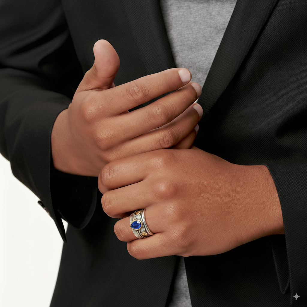 VINTAGE SILVER RING WITH BLUE SAPPHIRE