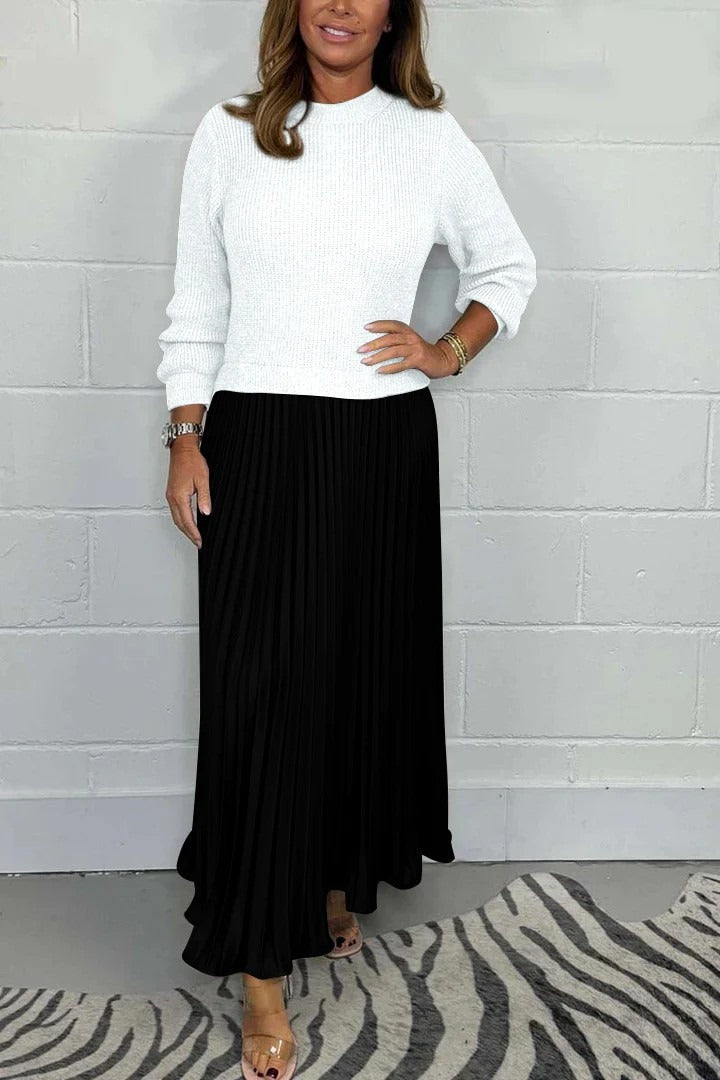 CAMILIA | MAXI DRESS WITH SWEATER AND PLEATED SKIRT