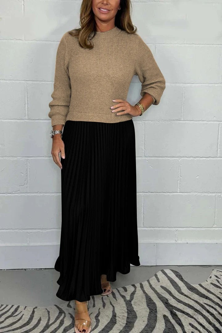 CAMILIA | MAXI DRESS WITH SWEATER AND PLEATED SKIRT