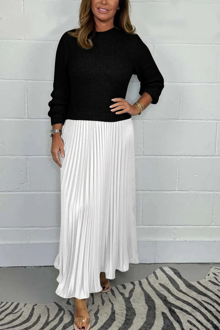 CAMILIA | MAXI DRESS WITH SWEATER AND PLEATED SKIRT