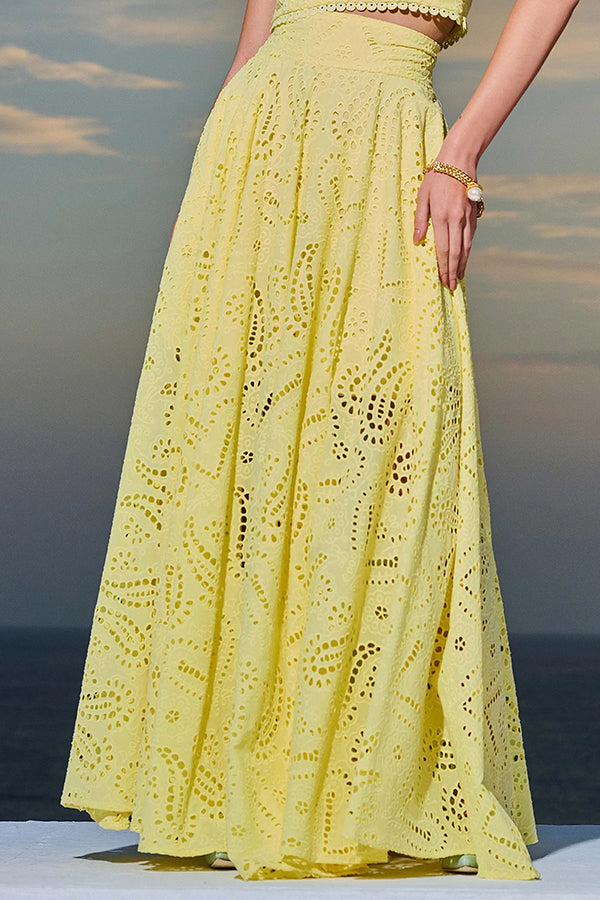 INESA | TWO-PIECE SET WITH EMBROIDERY AND HIGH-WAIST MAXI SKIRT