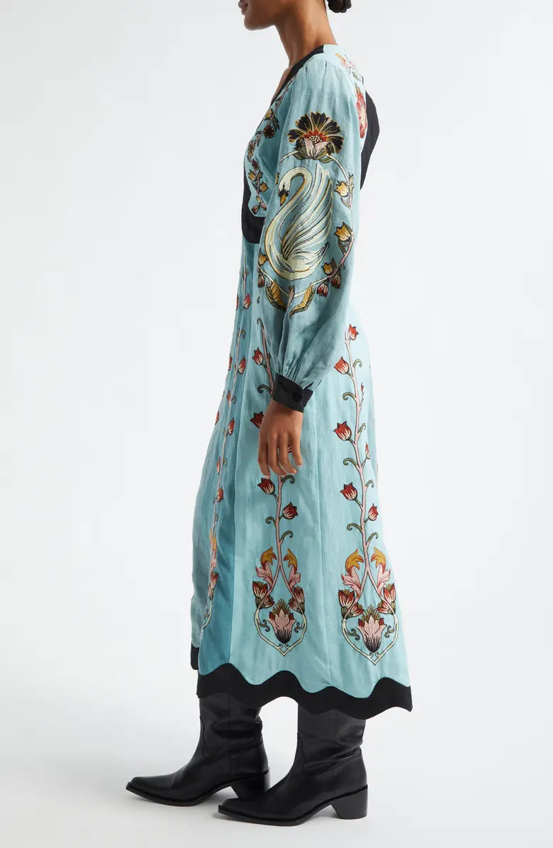 CATERINA | EMBROIDERED BLUE MIDI DRESS