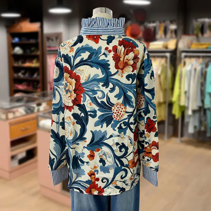 GIORDANA | VINTAGE FLORAL BLOUSE WITH STRIPED COLLAR