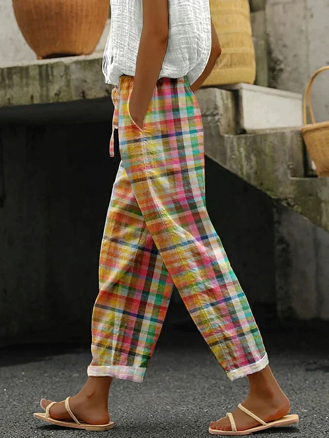VIOLAINE | CHECKED TIE-WAIST TROUSERS