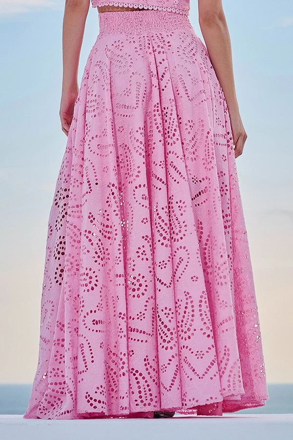 INESA | TWO-PIECE SET WITH EMBROIDERY AND HIGH-WAIST MAXI SKIRT