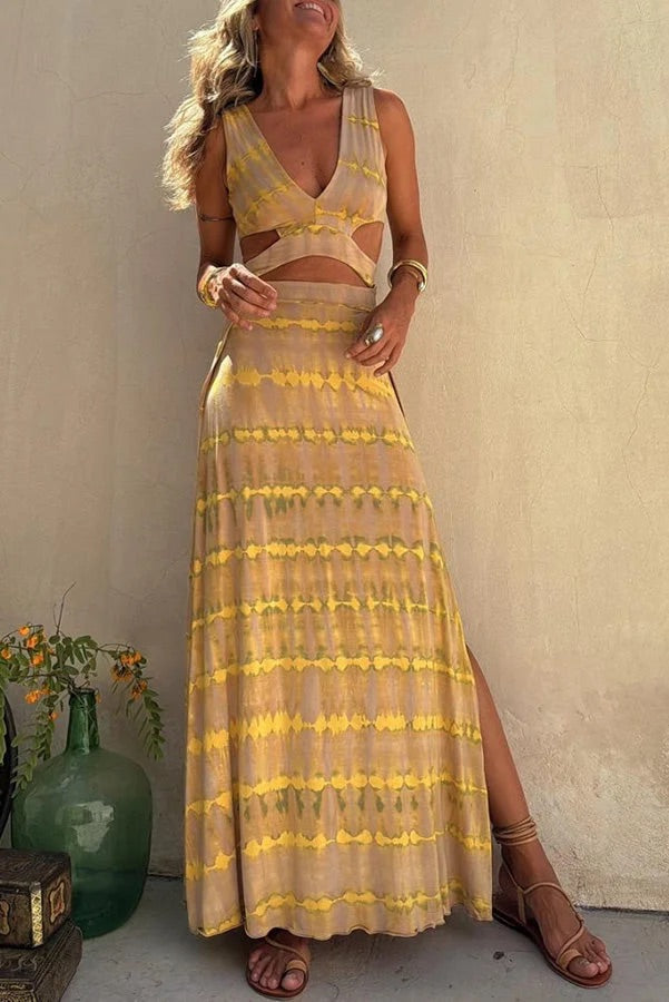 SERENA | LONG DRESS WITH SLIT AND CUT-OUT DETAILS