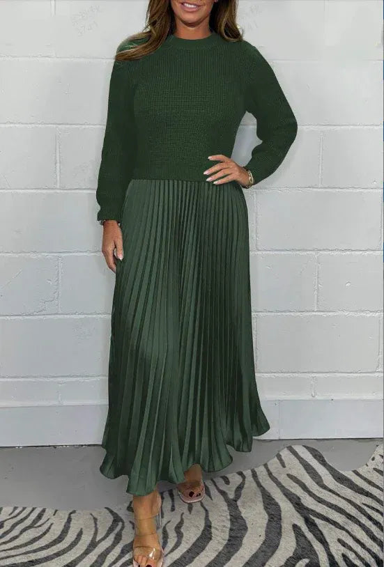 CAMILIA | MAXI DRESS WITH SWEATER AND PLEATED SKIRT